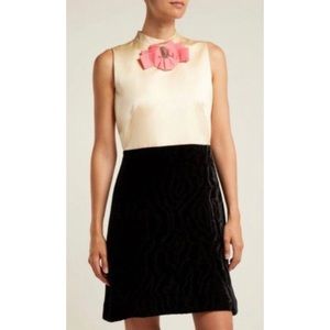 Gucci Pink Bow Embellished Cream Black Silk Devore Velvet Dress
